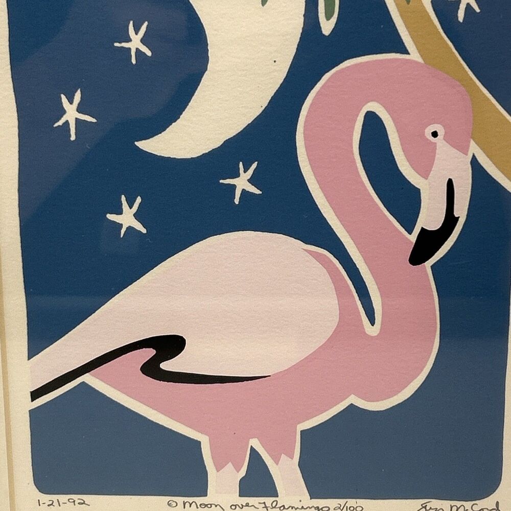 VTG Suzi McLeod Signed 11X14 Limited Edition Serigraph Moon Over Flamingo 2/100 - Picture 3 of 8